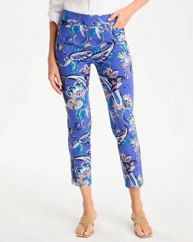 Mae Paisley Brigitte Slim Pull-On Crop Pant